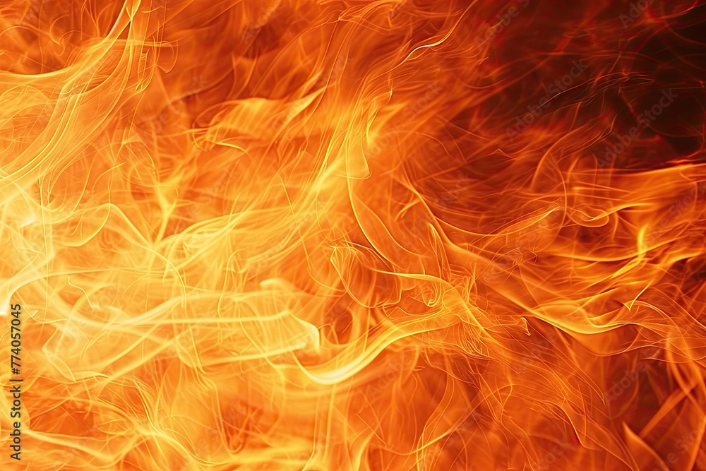 Poster Intense fire background with flames dancing in an abstract pattern, Fiery backdrop with flames swirling in abstract motion.