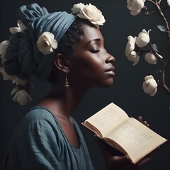 Portrait of a poet woman. poetry in the background
 - obrazy, fototapety, plakaty