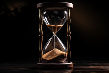 Hourglass with sand inside on dark background,  time concept. Generative Ai.