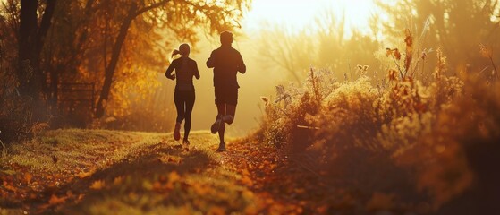 Outdoor jogging and running with a partner in nature - obrazy, fototapety, plakaty