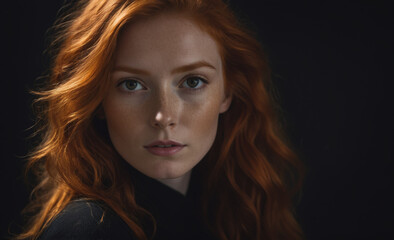 Fototapeta premium Portrait of a beautiful red-haired model, a ginger model with a face of beauty and red hair , detailed