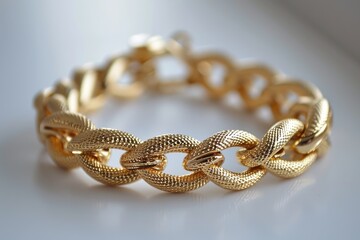 Luxe gold chain bracelet with a textured link design, Opulent gold chain bracelet featuring textured links.