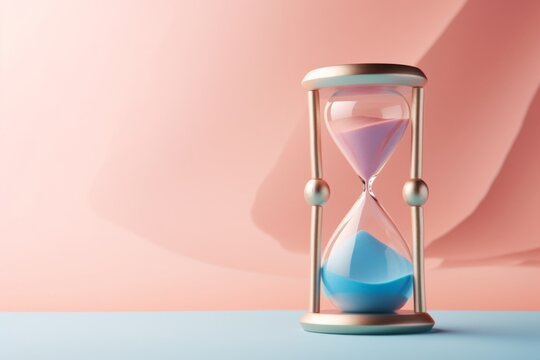Hourglass with sand inside with desert background, time concept. Generative Ai.