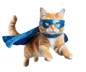Cat Wearing Blue Mask and Cape. Generative AI
