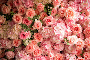 Lush Floral Backdrop with Pink and Peach Roses