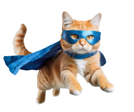 Cat Wearing Blue Mask and Cape. Generative AI
