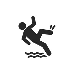 Falling person silhouette pictogram. Caution sign. Isolated on white background. Vector illustration