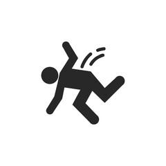 Falling person silhouette pictogram. Caution sign. Isolated on white background. Vector illustration