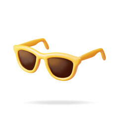 3d Yellow Sunglasses Icon Isolated on White. Render Sun Glasses Symbol. Concept of Summer Vacation or Holiday, Time to Travel. Beach Relaxation. Realistic Vector Illustration