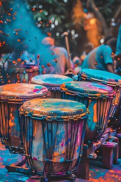 Drums in the carnival at night, closeup of photo