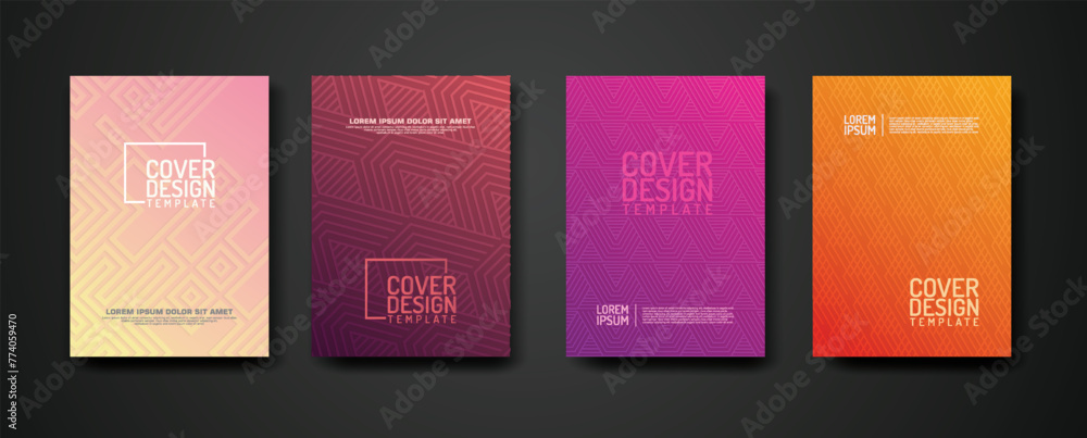 Poster set cover design template with geometric lines textured pattern background and dynamic gradation col