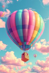 Naklejka premium Cartoon 3D hot air balloon colorful stripes