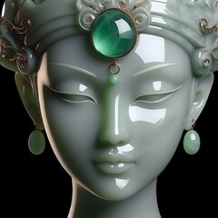 고대 동양 여자 얼굴 조각상 - obrazy, fototapety, plakaty