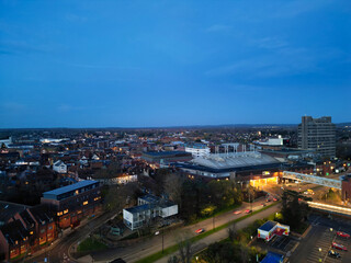 Fototapeta na wymiar Aerial Night Footage of Illuminated Aylesbury Town of England UK