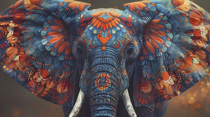 a multi colored abstract head of a elephant  - obrazy, fototapety, plakaty