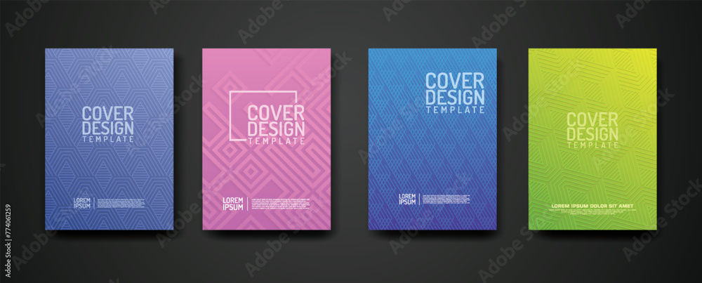 Poster set cover design template with geometric lines textured pattern background and dynamic gradation col