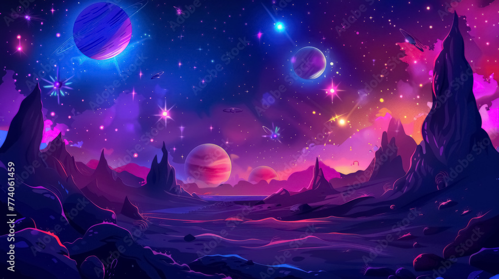 Wall mural earth in the cosmic sky, abstract space background of a planet in the universe. beautiful simple ai 