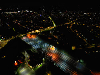 Aerial Night Footage of Central Aylesbury Town of England UK