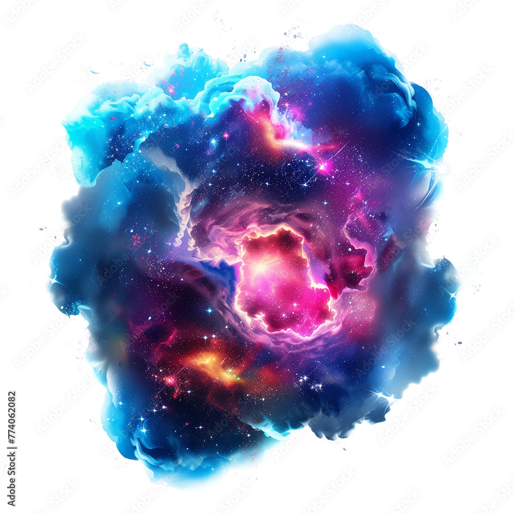 Poster abstract space background with stars and nebula isolated on transparent background.
