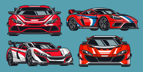 Racing automobiles colorful set emblems