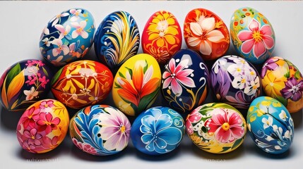 Fototapeta na wymiar Easter eggs painted in different colors on a white wooden background.