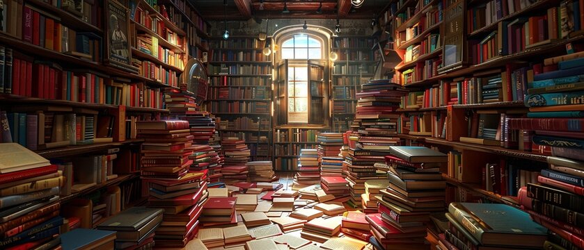 Old, mysterious bookstore, secrets in rare books, colorful covers in natural light, photorealistic ,3DCG,high resulution