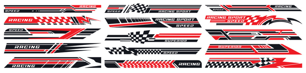 Fototapeta premium Motorsports racing set emblems colorful