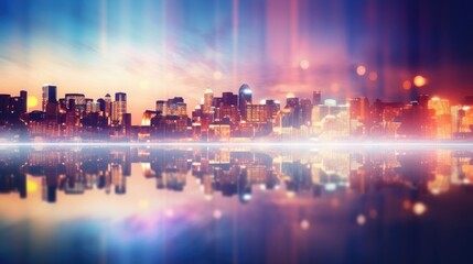 Abstract Background of Beautiful Out of Focus City Lights, Blurred View of City Skyline at Sunset