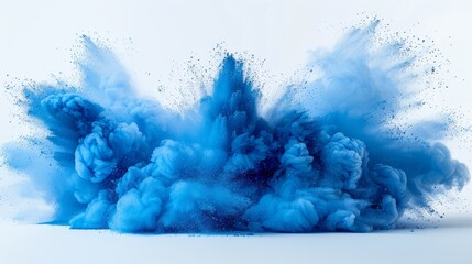 A blue powder explosion is isolated on a white background - obrazy, fototapety, plakaty