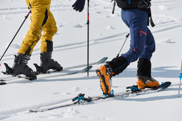 Close-Up of Ski Gear Ready for a Challenging Ascent - obrazy, fototapety, plakaty