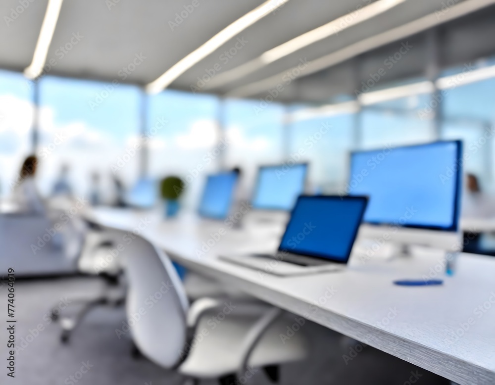 Aufkleber blurred empty open space room. abstract light bokeh at office interior background for design.