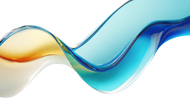 Abstract liquid glass shape with colorful reflections. Ribbon of curved water with glossy color wavy fluid motion. Chromatic dispersion flying and thin film spectral effect.