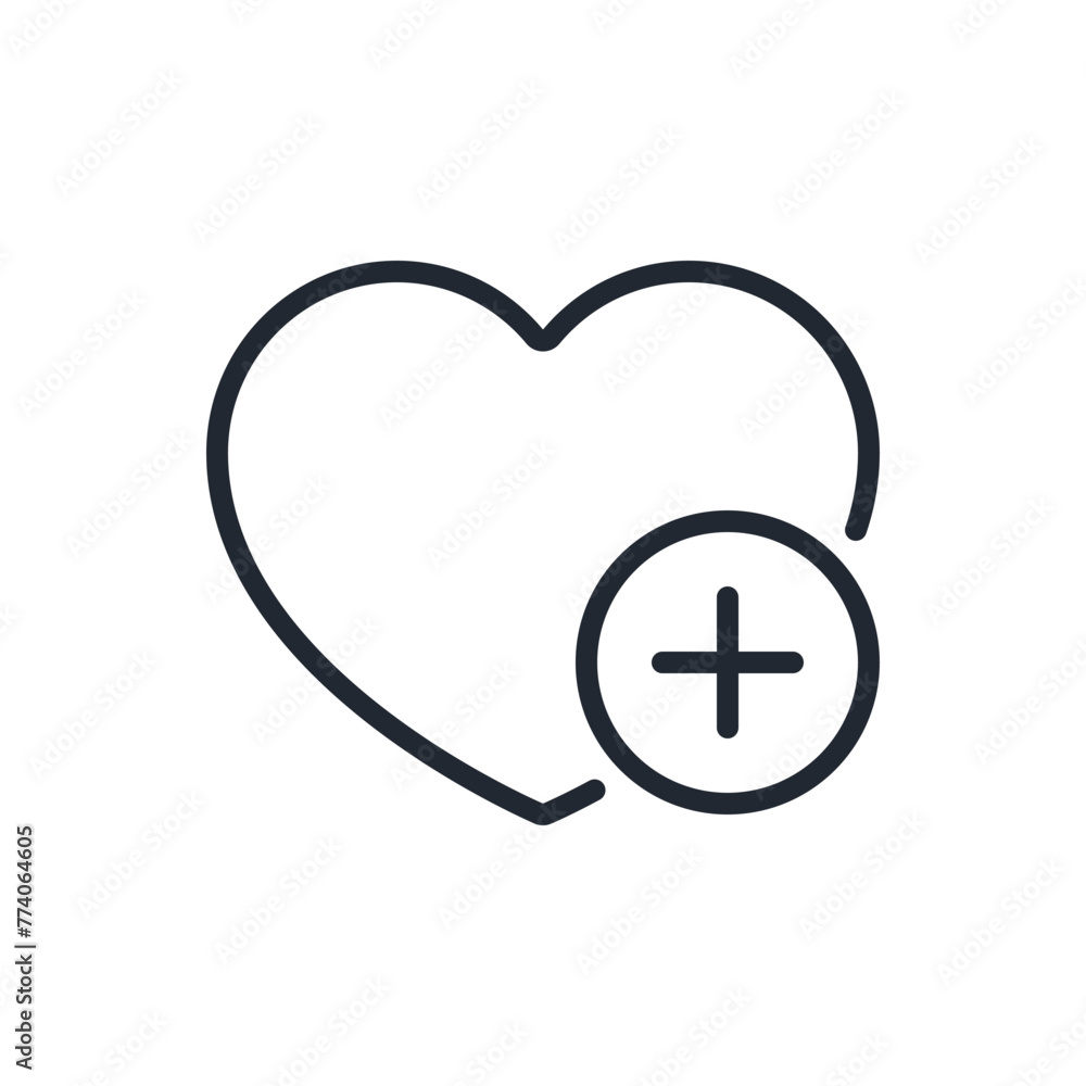 Wall mural heart shape with plus sign. add to favorite concept editable stroke outline icon isolated on white b