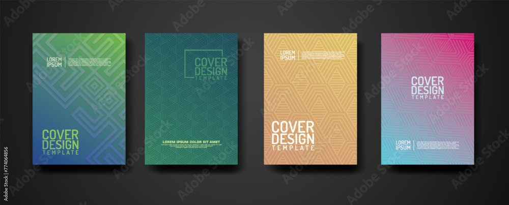 Poster set cover design template with geometric lines textured pattern background and dynamic gradation col