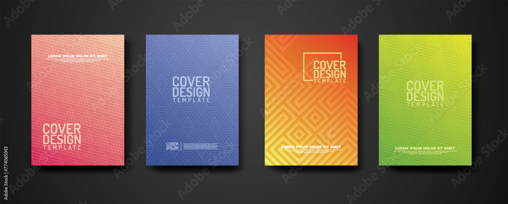 Poster set cover design template with geometric lines textured pattern background and dynamic gradation col
