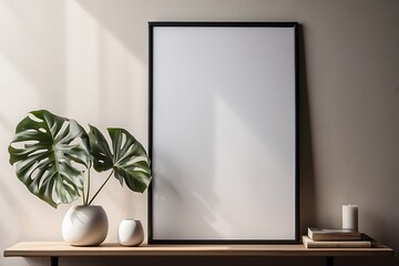 Mock up poster frame in modern interior background, 3d render