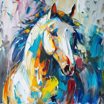 Abstract Oil Painting Horse Mural with Bold Brushstrokes and Knife Painting Techniques