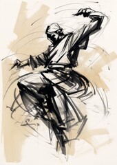background with black painting man motion illustration jumping on white paper , move concept 