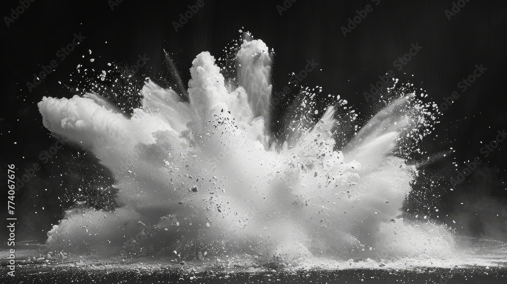 Aufkleber an abstract design of white powder snow clouds exploding on a black background