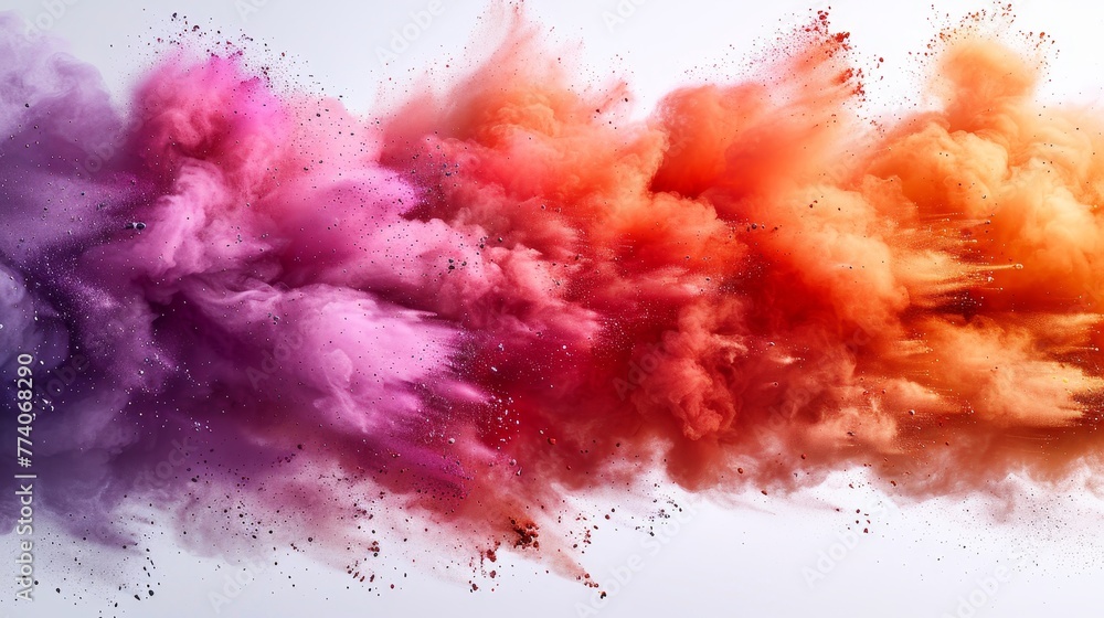 Wall mural Modern illustration of colorful paint powder explosions on a white background. Happy Holi abstract designs.