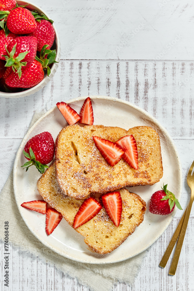 Wall mural french toast with strawberries