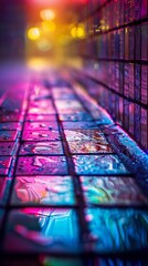 A close up of a colorful tile floor with some lights, AI