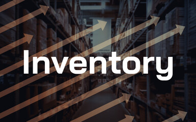 Inventory Turnover lettering - arrows rising in the background and an aisle in a high-bay warehouse...