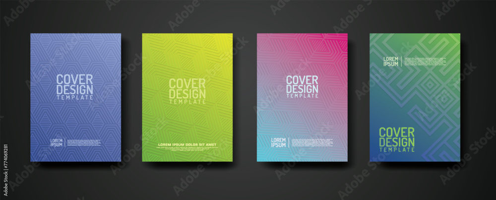 Poster set cover design template with geometric lines textured pattern background and dynamic gradation col