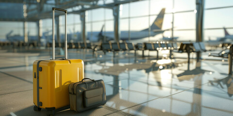 Naklejka premium Serene Airport Departure Lounge with Sunlight and Luggage