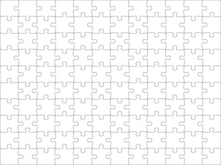 Puzzles grid template 10x6. Jigsaw puzzle pieces, thinking game and jigsaws detail frame design. Business assemble metaphor or puzzles game challenge vector.