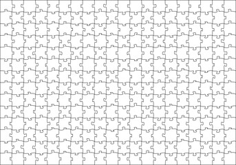 Puzzles grid template 10x6. Jigsaw puzzle pieces, thinking game and jigsaws detail frame design. Business assemble metaphor or puzzles game challenge vector.