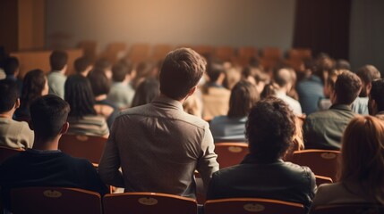 Obraz premium A large crowd of people are sitting in a theater