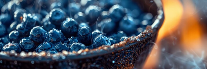 A close up of a bowl full of blueberries on fire, AI - Powered by Adobe