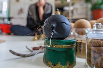 Closeup view of beautiful incense burner.